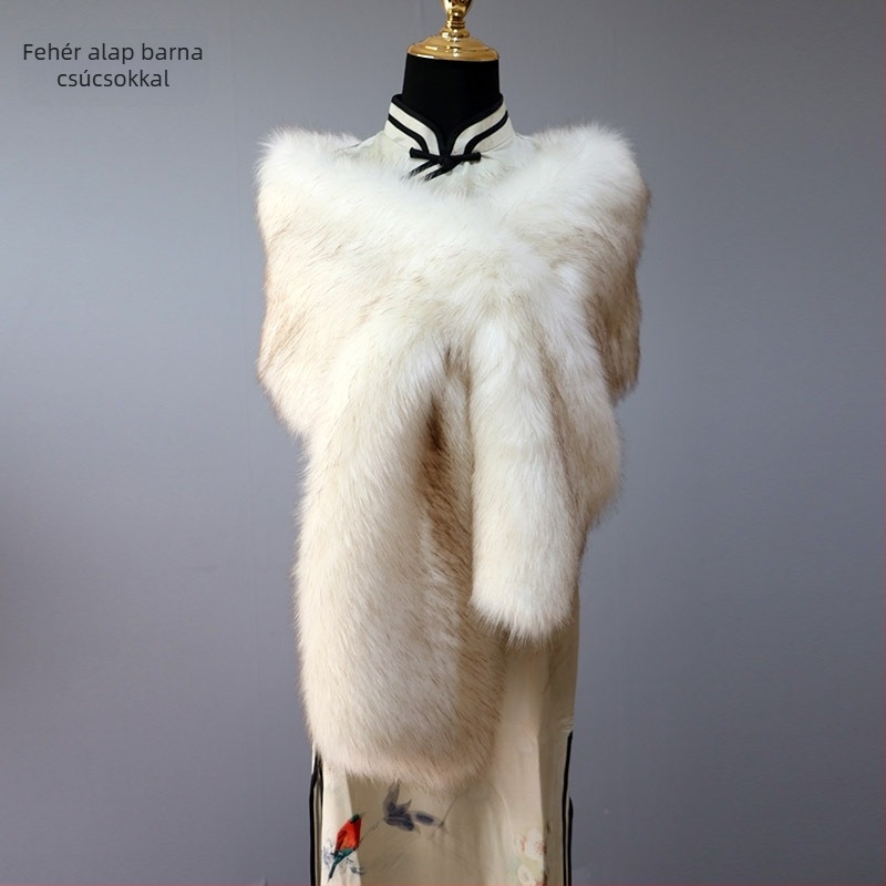 Őszi-téli cheongsam sál, széles, meleg műszőrméből, esküvői színpadi kiegészítő, női plüss sál