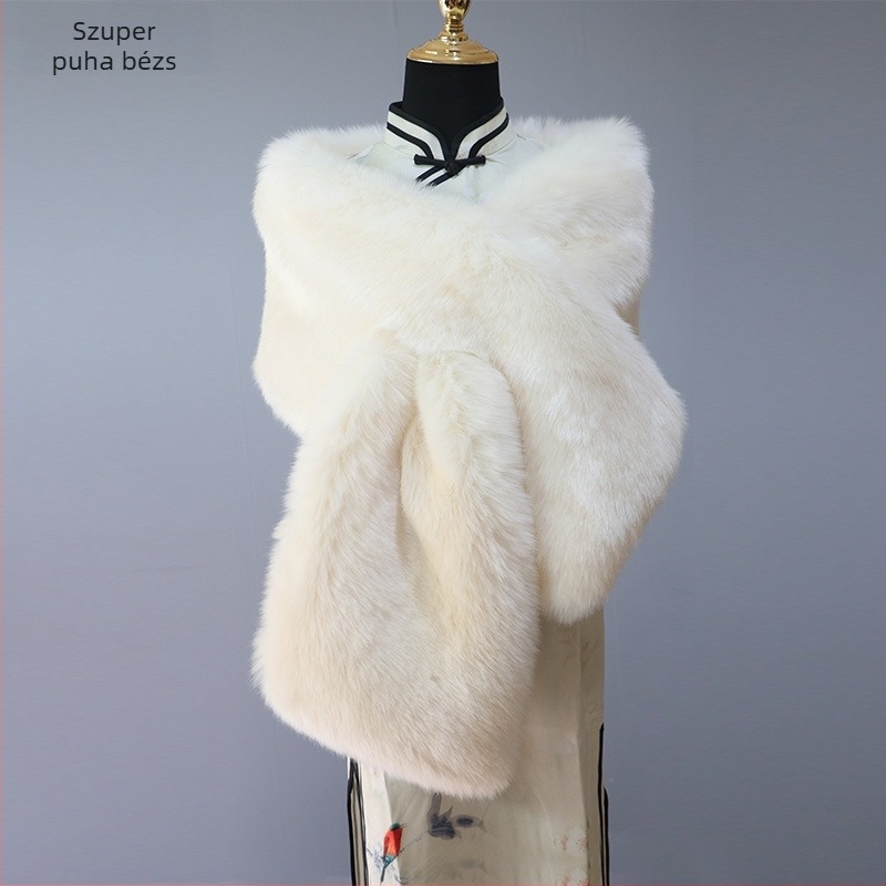 Őszi-téli cheongsam sál, széles, meleg műszőrméből, esküvői színpadi kiegészítő, női plüss sál