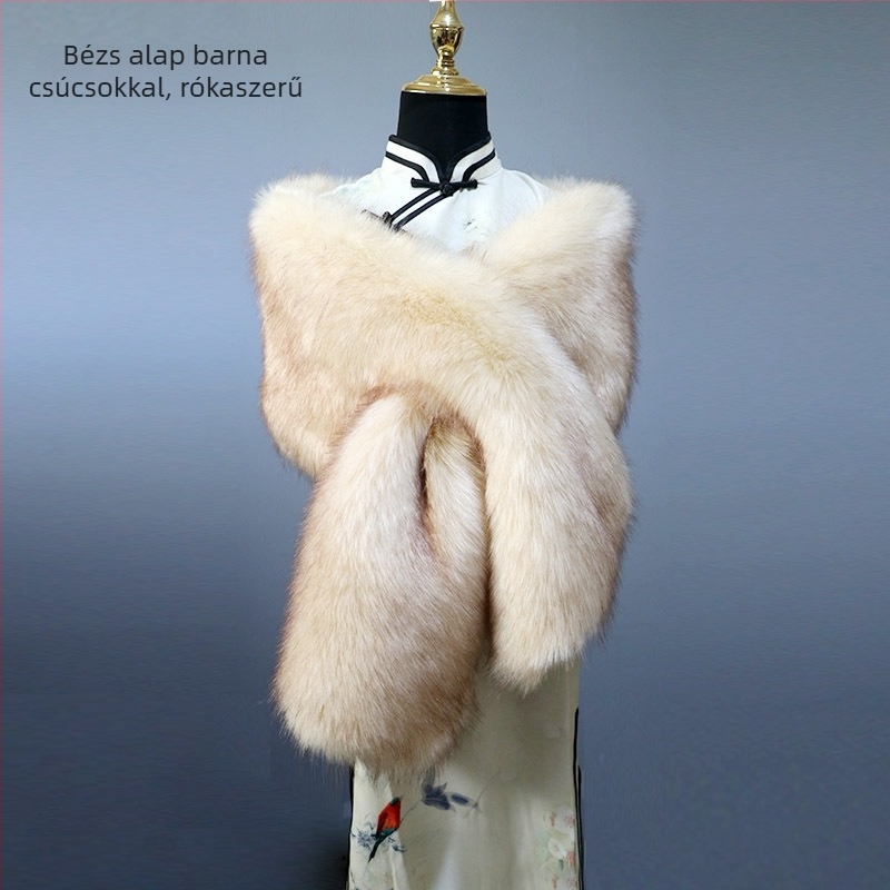 Őszi-téli cheongsam sál, széles, meleg műszőrméből, esküvői színpadi kiegészítő, női plüss sál
