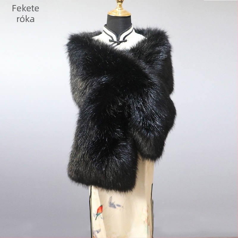 Őszi-téli cheongsam sál, széles, meleg műszőrméből, esküvői színpadi kiegészítő, női plüss sál