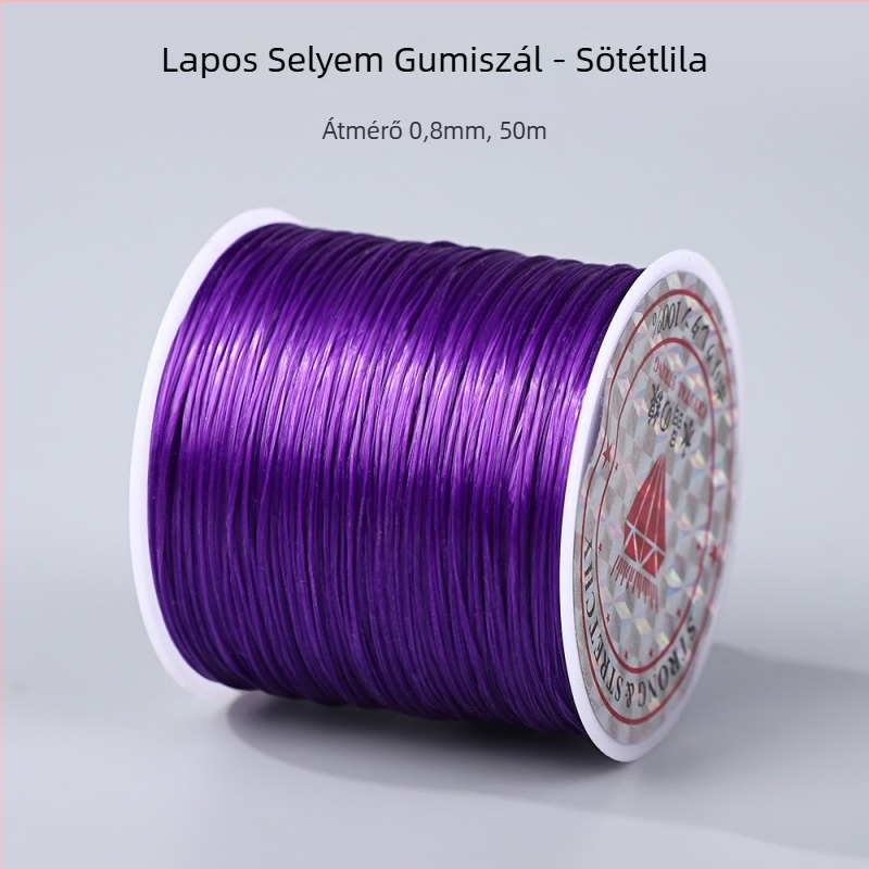50 m színes, lapos elasztikus zsinór, 0,8 mm, karkötők és gyöngyfűzéshez; DIY elasztikus zsinór