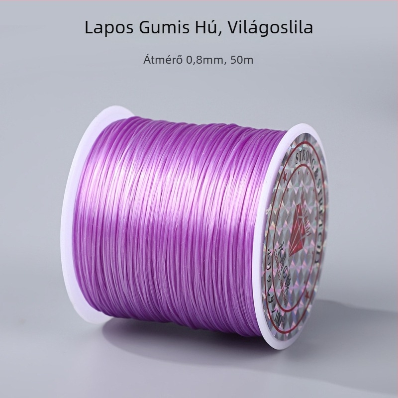50 m színes, lapos elasztikus zsinór, 0,8 mm, karkötők és gyöngyfűzéshez; DIY elasztikus zsinór