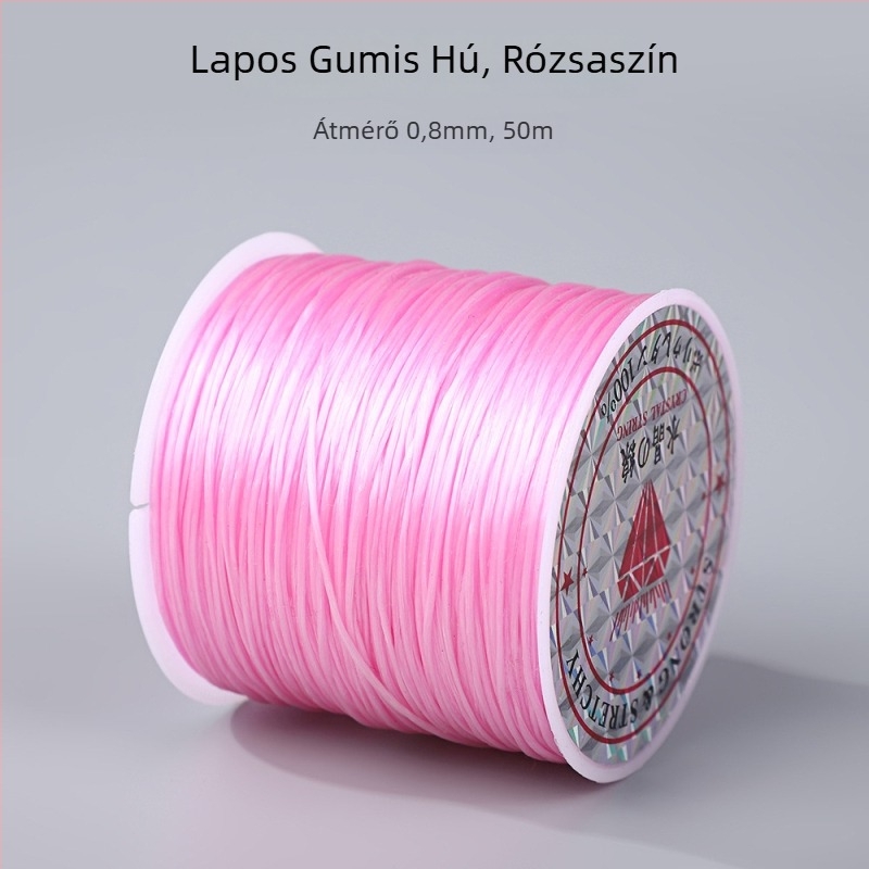 50 m színes, lapos elasztikus zsinór, 0,8 mm, karkötők és gyöngyfűzéshez; DIY elasztikus zsinór