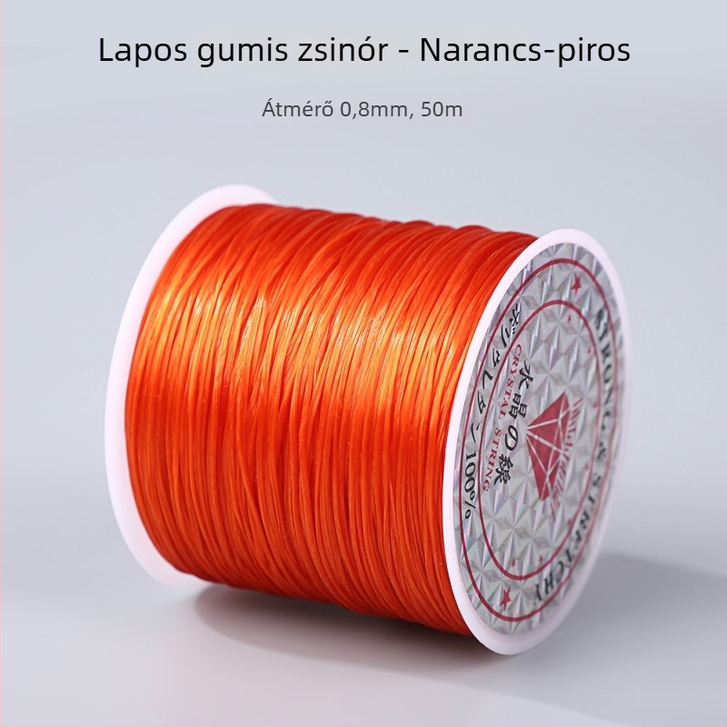 50 m színes, lapos elasztikus zsinór, 0,8 mm, karkötők és gyöngyfűzéshez; DIY elasztikus zsinór