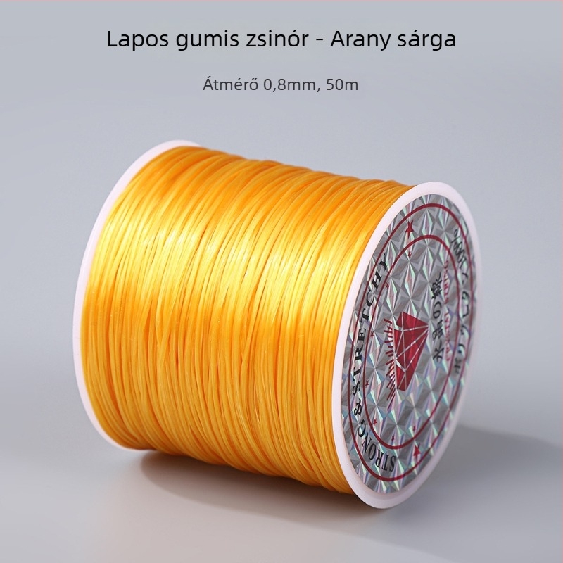50 m színes, lapos elasztikus zsinór, 0,8 mm, karkötők és gyöngyfűzéshez; DIY elasztikus zsinór