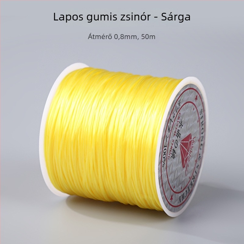 50 m színes, lapos elasztikus zsinór, 0,8 mm, karkötők és gyöngyfűzéshez; DIY elasztikus zsinór