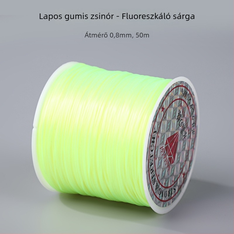50 m színes, lapos elasztikus zsinór, 0,8 mm, karkötők és gyöngyfűzéshez; DIY elasztikus zsinór