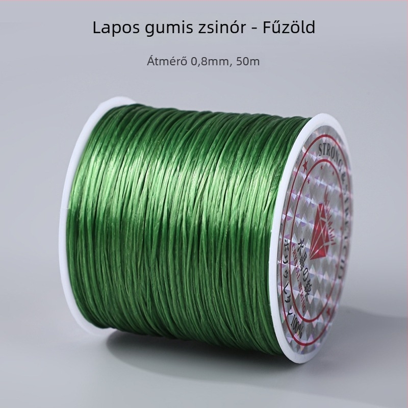 50 m színes, lapos elasztikus zsinór, 0,8 mm, karkötők és gyöngyfűzéshez; DIY elasztikus zsinór