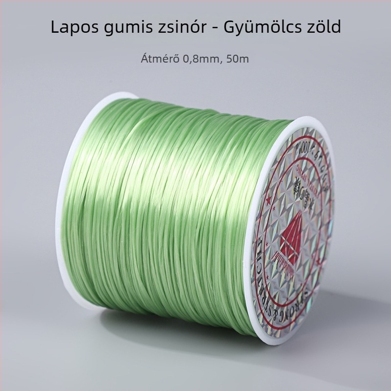 50 m színes, lapos elasztikus zsinór, 0,8 mm, karkötők és gyöngyfűzéshez; DIY elasztikus zsinór