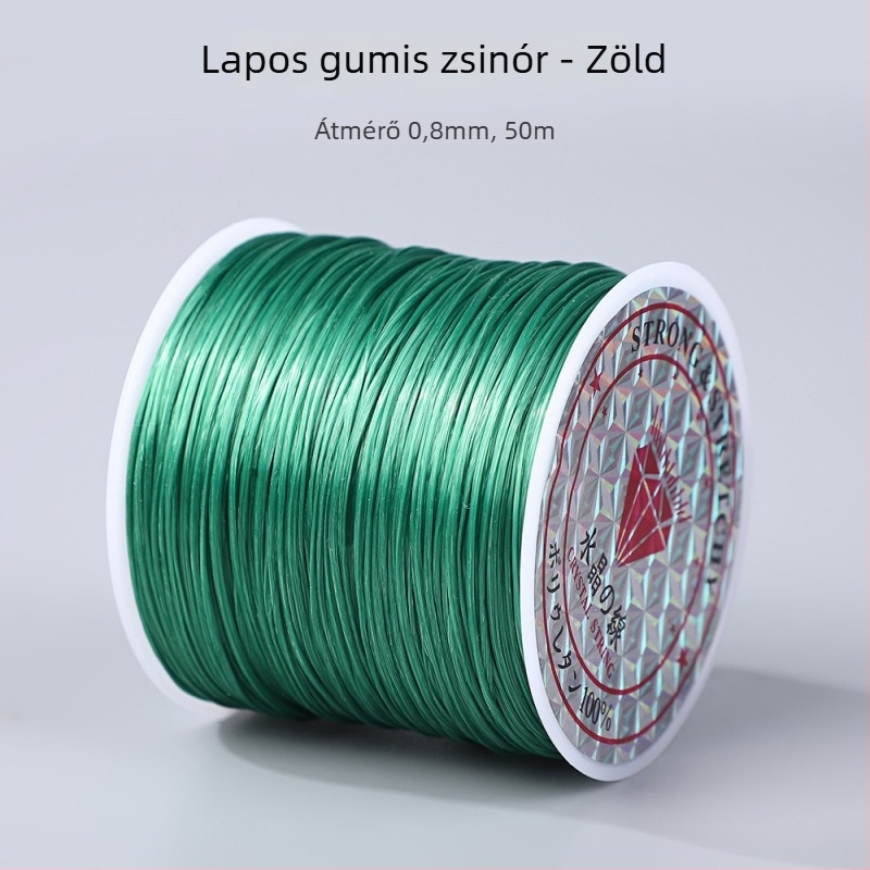 50 m színes, lapos elasztikus zsinór, 0,8 mm, karkötők és gyöngyfűzéshez; DIY elasztikus zsinór
