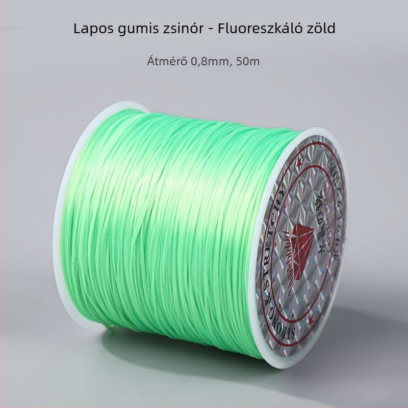 50 m színes, lapos elasztikus zsinór, 0,8 mm, karkötők és gyöngyfűzéshez; DIY elasztikus zsinór