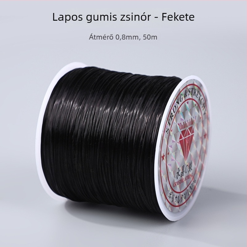 50 m színes, lapos elasztikus zsinór, 0,8 mm, karkötők és gyöngyfűzéshez; DIY elasztikus zsinór