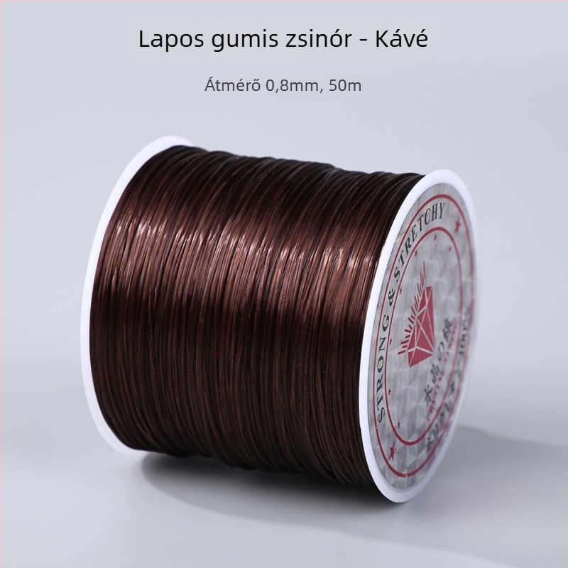 50 m színes, lapos elasztikus zsinór, 0,8 mm, karkötők és gyöngyfűzéshez; DIY elasztikus zsinór