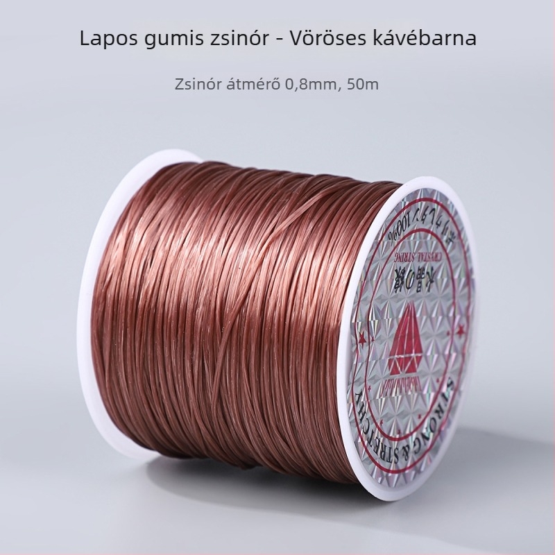 50 m színes, lapos elasztikus zsinór, 0,8 mm, karkötők és gyöngyfűzéshez; DIY elasztikus zsinór