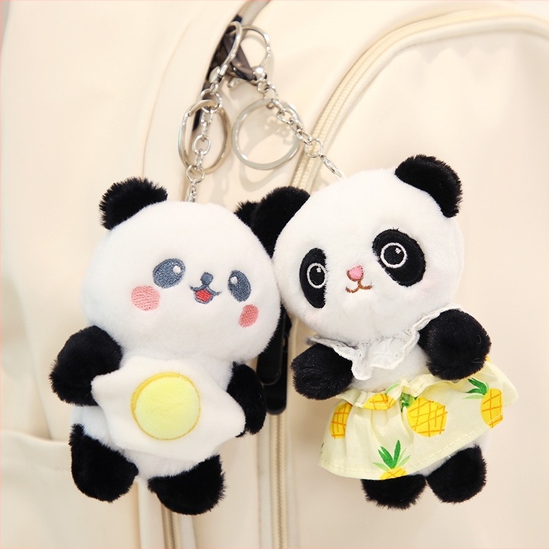 Panda plüss baba hátizsákhoz és kulcstartóhoz — rövid plüss, PP gyapot töltet, hálós zacskóban csomagolva, 7–14 éveseknek megfelelő