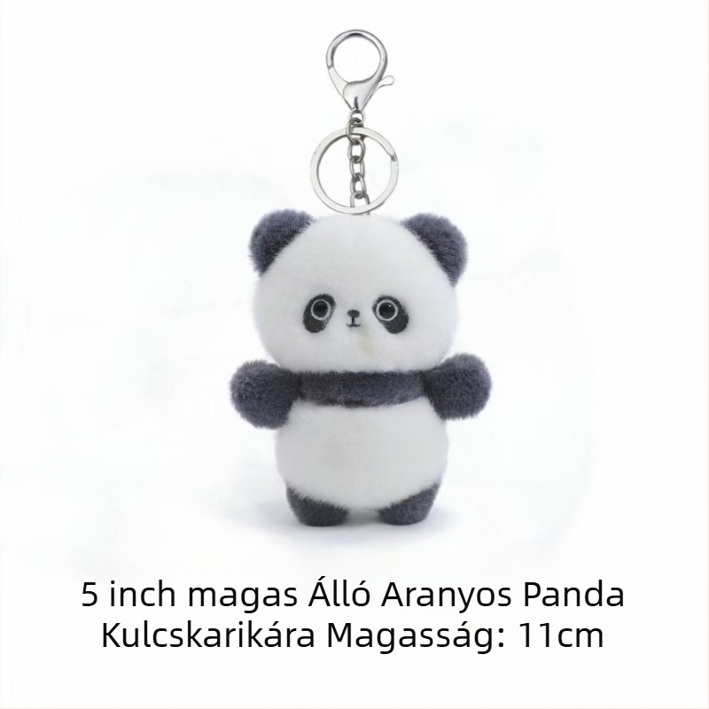 Panda plüss baba hátizsákhoz és kulcstartóhoz — rövid plüss, PP gyapot töltet, hálós zacskóban csomagolva, 7–14 éveseknek megfelelő