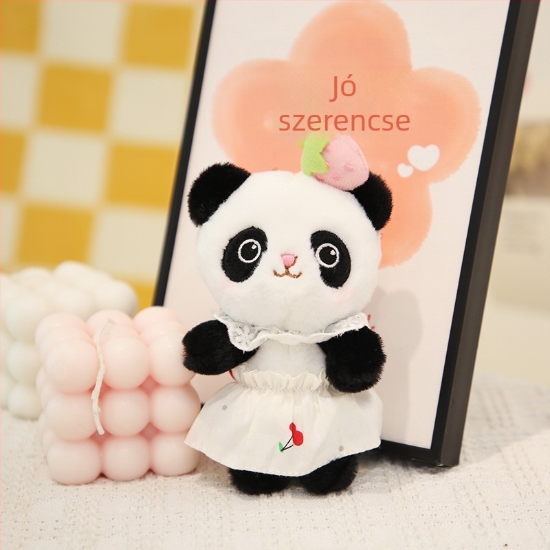 Panda plüss baba hátizsákhoz és kulcstartóhoz — rövid plüss, PP gyapot töltet, hálós zacskóban csomagolva, 7–14 éveseknek megfelelő