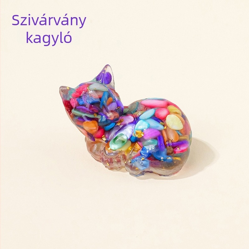 Kristály macska díszfigura, modern minimalista stílusú otthoni és irodai dekoráció, egyedi PP zacskóban csomagolva, ajándékba kész