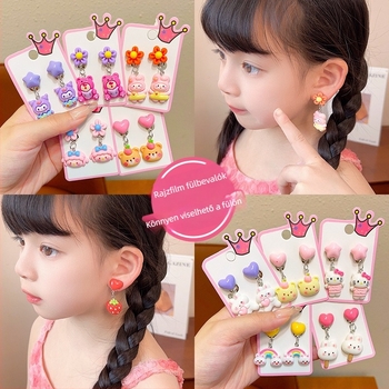 Gyerekeknek való fülklipsz fúrás nélkül — aranyos hercegnő rajzfilm dizájn, lányoknak, 2024 tavasz