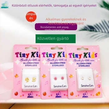 Fülbevalók rozsdamentes acélból, geometrikus forma, 925 ezüst szárakkal, koreai stílusú, gyerekeknek