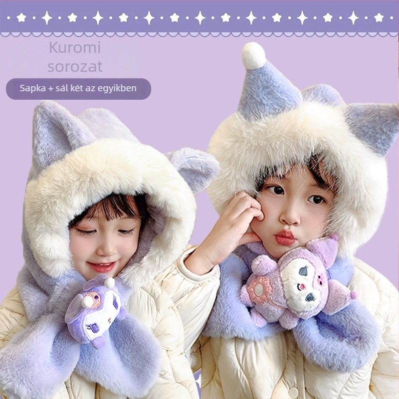 Kasmír kötött sapka gyerekeknek, meleg és szélálló, aranyos rajzfilm stílus, téli viselet