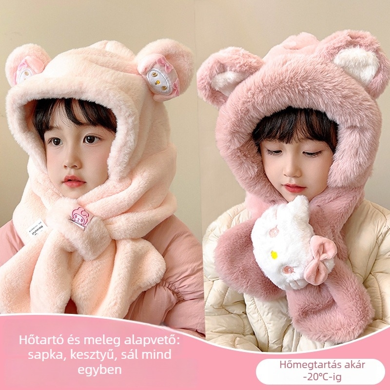 Kasmír kötött sapka gyerekeknek, meleg és szélálló, aranyos rajzfilm stílus, téli viselet