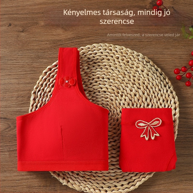 Lányoknak szóló mellény-stílusú alsónemű készlet, gyapot anyag, teljes kosár, vékony formázott kosár, szivacs bélés, rögzített dupla vállpántok, lélegző és kényelmes