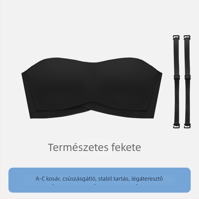Vállpánt nélküli, láthatatlan bandeau melltartó kis mellekhez, push-up, csúszásmentes, nyakba rögzíthető