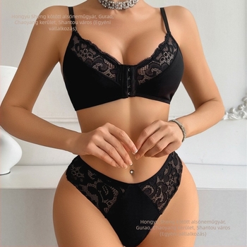 Nylon anyagú melltartó-készlet, 3/4 kosár, moldmentes kosár, csipkés vállpántok, előre záró csat, párnázás nélkül