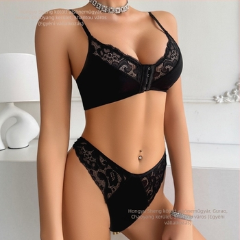 Nylon anyagú melltartó-készlet, 3/4 kosár, moldmentes kosár, csipkés vállpántok, előre záró csat, párnázás nélkül