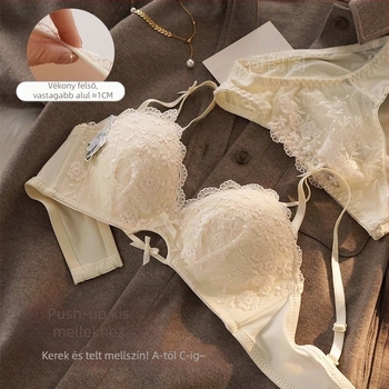 Nylon csipkés melltartó készlet, 3/4 kosár, push-up, rögzített dupla vállpántok, hátoldali háromsoros záródás