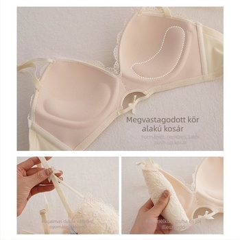 Nylon csipkés melltartó készlet, 3/4 kosár, push-up, rögzített dupla vállpántok, hátoldali háromsoros záródás