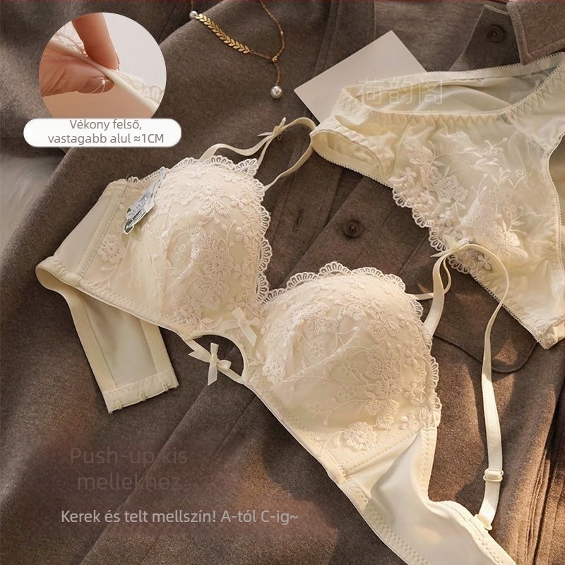 Nylon csipkés melltartó készlet, 3/4 kosár, push-up, rögzített dupla vállpántok, hátoldali háromsoros záródás