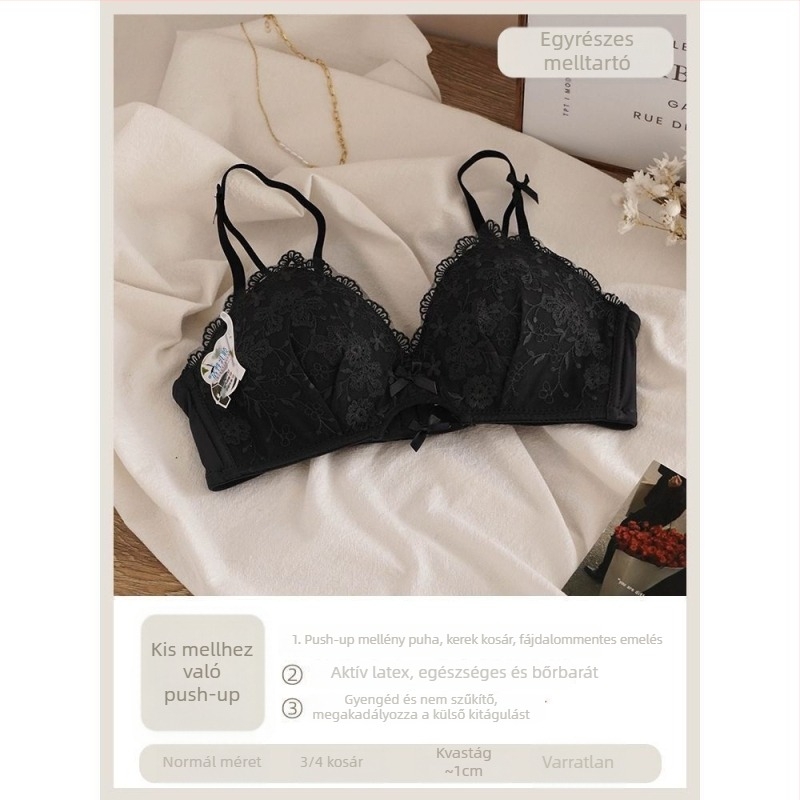 Nylon csipkés melltartó készlet, 3/4 kosár, push-up, rögzített dupla vállpántok, hátoldali háromsoros záródás