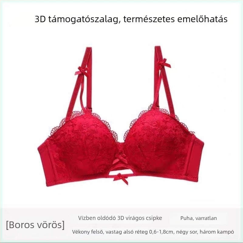 Nylon csipkés melltartó készlet, 3/4 kosár, push-up, rögzített dupla vállpántok, hátoldali háromsoros záródás