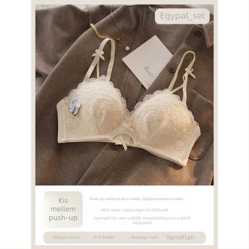 Nylon csipkés melltartó készlet, 3/4 kosár, push-up, rögzített dupla vállpántok, hátoldali háromsoros záródás
