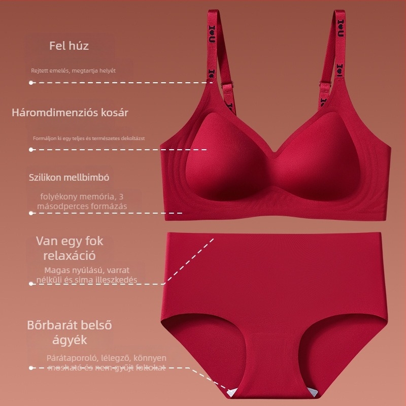 Vörös esküvői melltartó szett varrat nélküli kosarakkal, 3/4 kosár, rögzített vállpántok, nylon