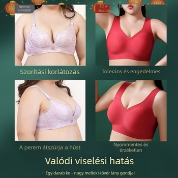 Vörös színű, plusz méretű fehérnemű készlet, drót nélküli melltartó és alsónemű, 3/4 kosár, vékony formázott kosarak
