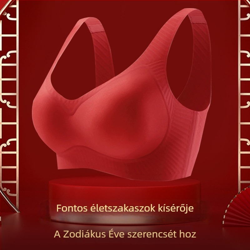 Vörös színű, plusz méretű fehérnemű készlet, drót nélküli melltartó és alsónemű, 3/4 kosár, vékony formázott kosarak