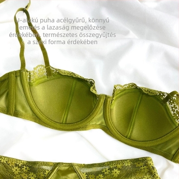Francia-stílusú csipkés melltartó szett acélgyűrűvel, 1/2 kosár, vékony formázott kosár, push-up kis mellekhez