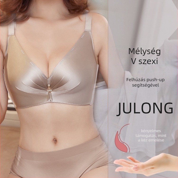 Női drót nélküli push-up melltartó készlet, 3/4 kosár, formázott felső rész és vastag alsó rész, állítható vállpántok, hátul négy kapocs