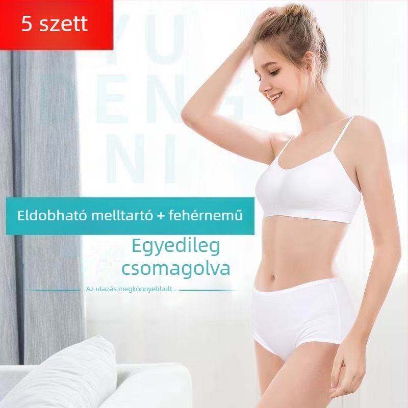 Egyszer használatos utazó fehérnemű levehető melltartó párnával, merevítő nélkül, pamut háromszög fazonú