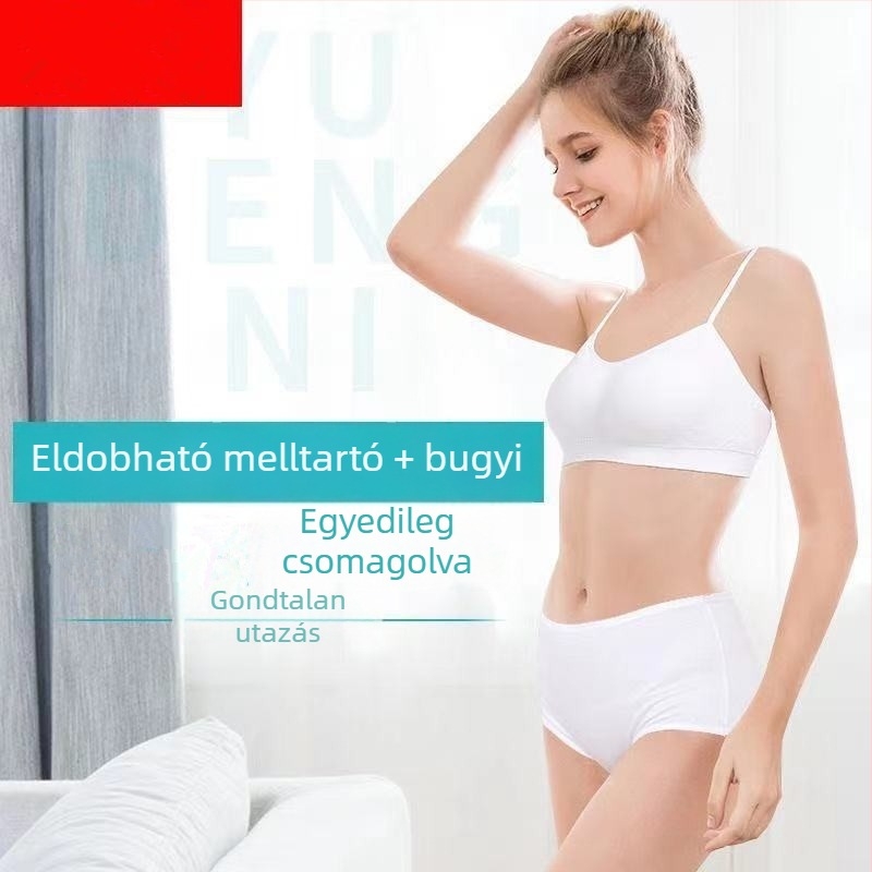 Egyszer használatos utazó fehérnemű levehető melltartó párnával, merevítő nélkül, pamut háromszög fazonú