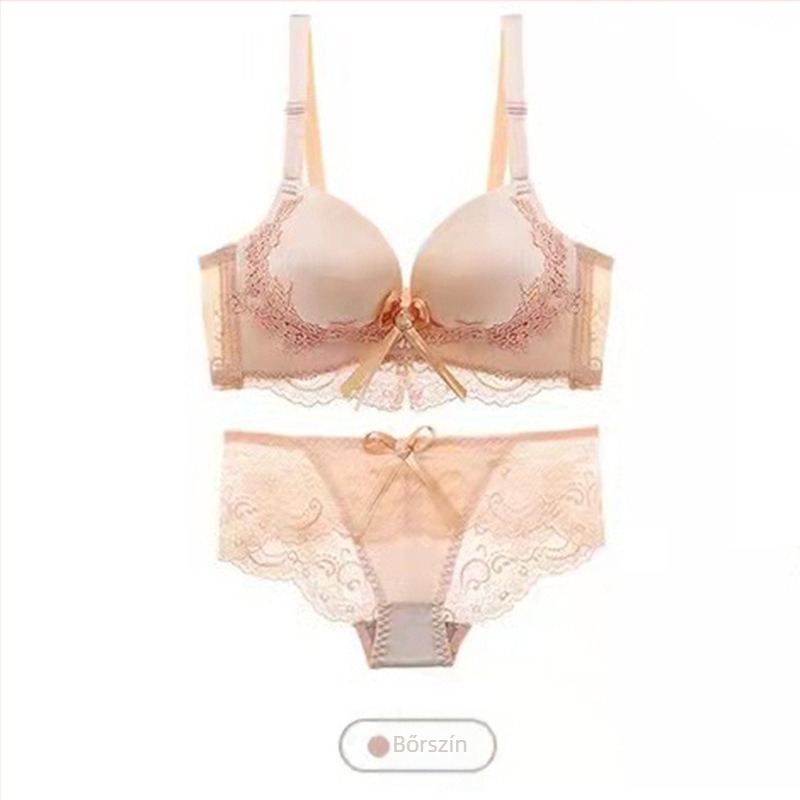 Csipkés, vezeték nélküli melltartó készlet, 3/4 kosár, fő anyag nylon, levehető dupla vállpántok, hátul négy soros zár
