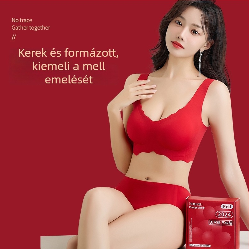 Moon Lisa Varrat nélküli piros esküvői fehérnemű szett, női top és push-up sportmelltartó, egy méret