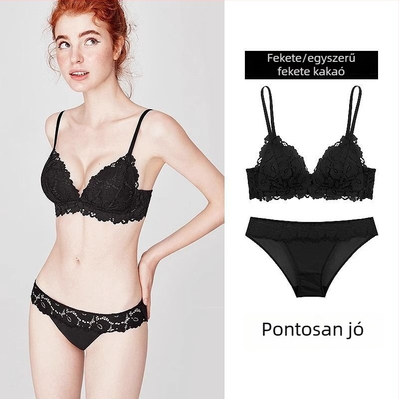 Csipkés push-up melltartó szett, 3/4 kosár, vezeték nélküli, fixált dupla vállpántok, hátsó háromoszlopos zár