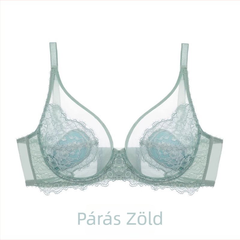 Női csipkés melltartó, 3/4 kosár, ultratiszta moldált, fő anyag nylon (70–80%), belső spandex, fix kettős vállpántok, hátul három soros zár