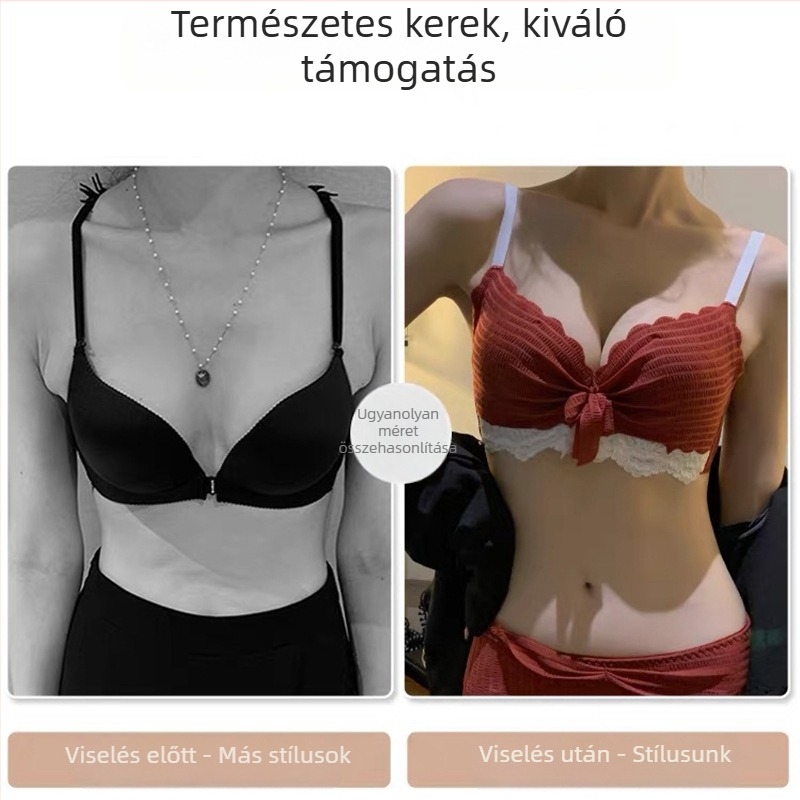 Nylon csipkés melltartó szett, vezeték nélküli, 3/4-es formázott kosár, rögzített duplas vállpántok, hátul három sor kapocs