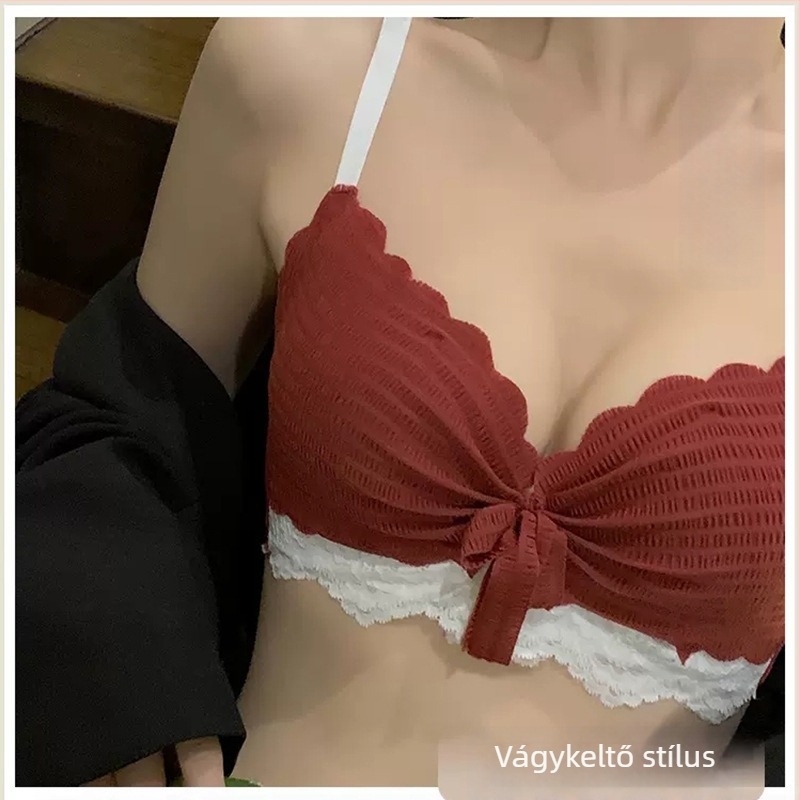 Nylon csipkés melltartó szett, vezeték nélküli, 3/4-es formázott kosár, rögzített duplas vállpántok, hátul három sor kapocs