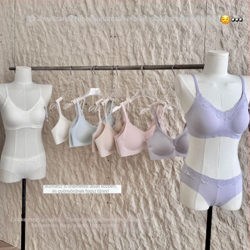 Varrat nélküli csipkés bralette szett vékony pántokkal, egy méret, szexi push-up nőknek